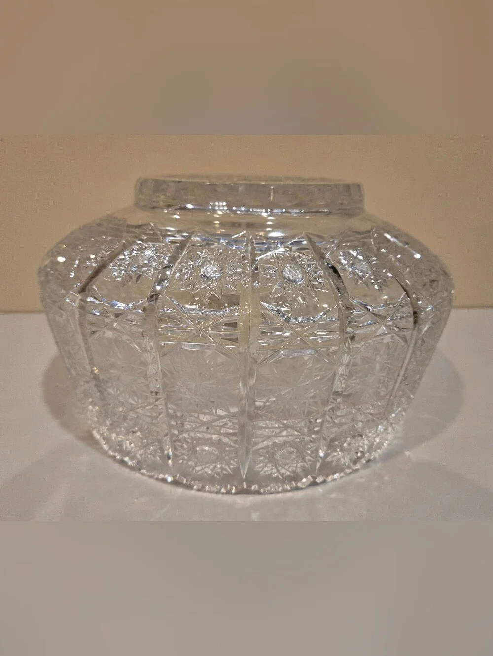 Vintage Large Bohemian Crystal Bowl With Sawtooth Scalloped Edge